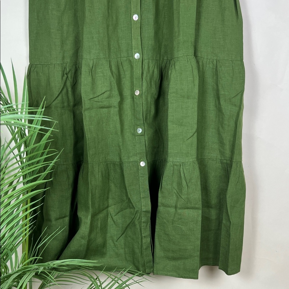 NWT Phoebe Tiered 100% Linen Dress Crown Linen Designs Arte Italica Green - Picture 5 of 12